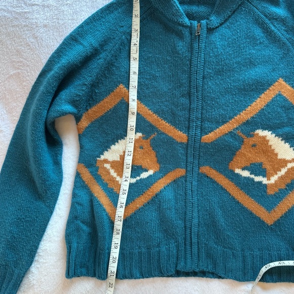 Anthropologie X Tiny Teal Horse Patterned Zip Up Cardigan EUC - Picture 6 of 6
